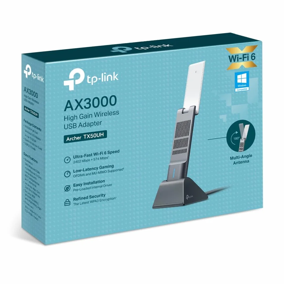 TP-Link Archer TX50UH – Dwuzakresowy adapter USB WiFi AX3000, Anteny o wysokim zysku, USB 3.0, Zabezpieczenia WPA3