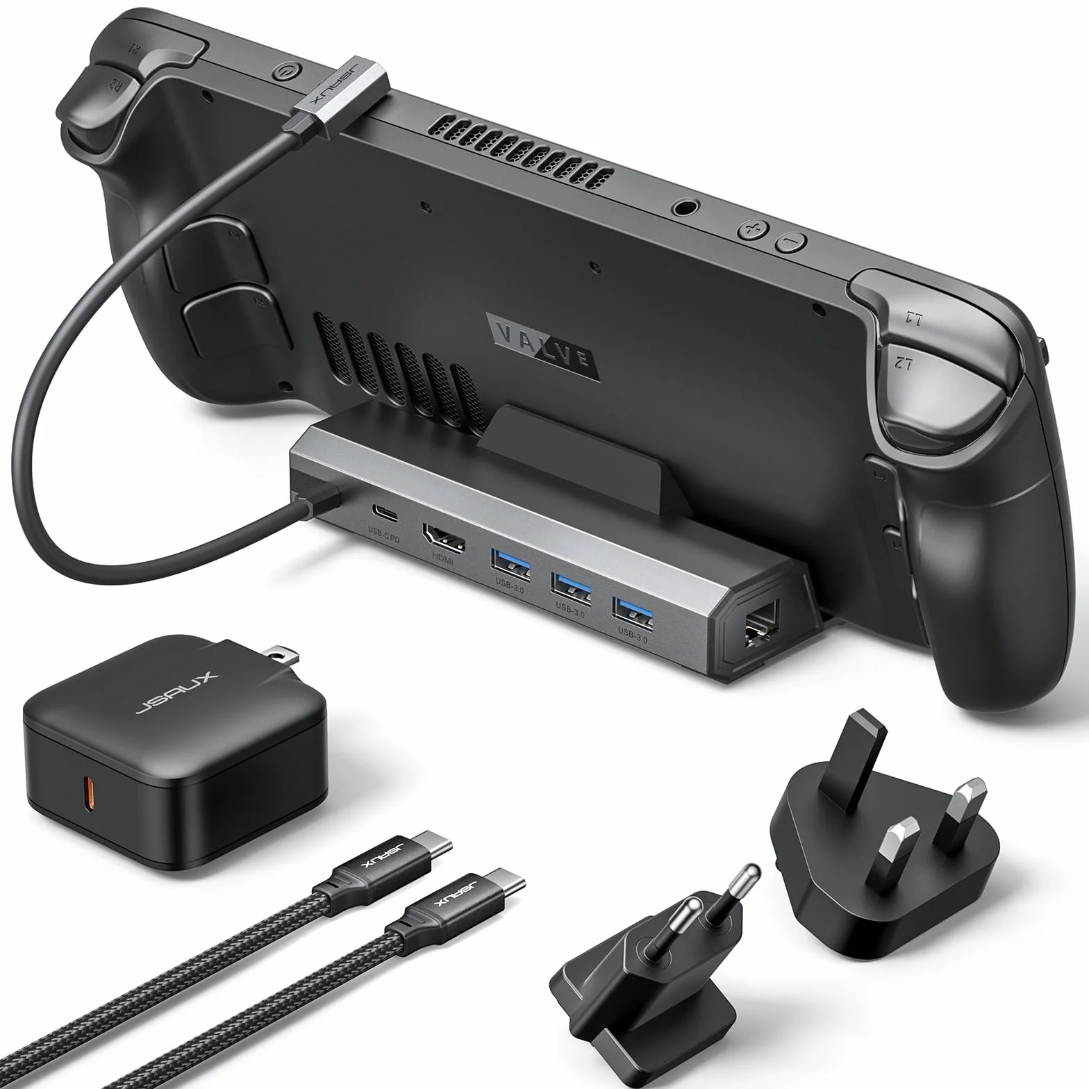 JSAUX Stacja dokująca 45W 6-w-1 do Steam Deck, HDMI 2.0 4K@60Hz, Gigabit Ethernet, USB 3.0