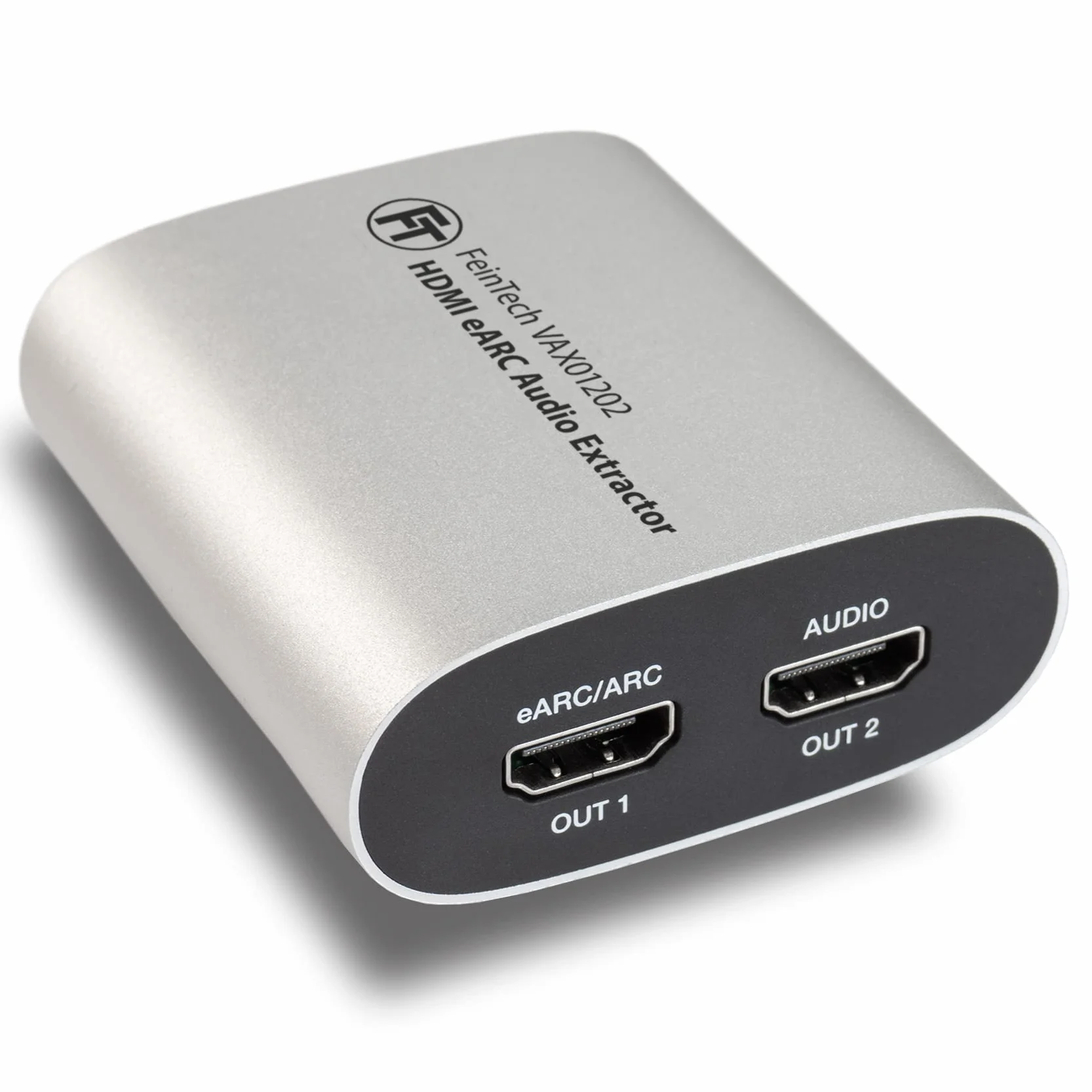 FeinTech eARC VAX01202 1x2 Ekstraktor audio HDMI do nowoczesnych telewizorów dostarczających Dolby Atmos TrueHD DTS-HD do odbiornika AV, 5 V DC || 500 mA || 1.75 W