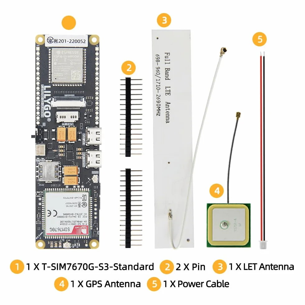 LILYGO T-SIM7670G-S3 ESP32-S3 4G LTE Bezprzewodowe urządzenia IoT z płytą rozwojową GPS