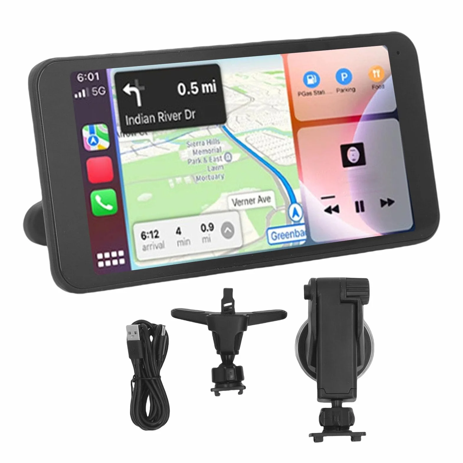 6,5" Bezprzewodowy Ekran Carplay do Samochodu, Ekran Dotykowy 1280x720 Przenośny Samochodowy Zestaw Stereo obsługą Carplay, Bluetooth, nawigacją GPS, Sterowaniem Głosowym