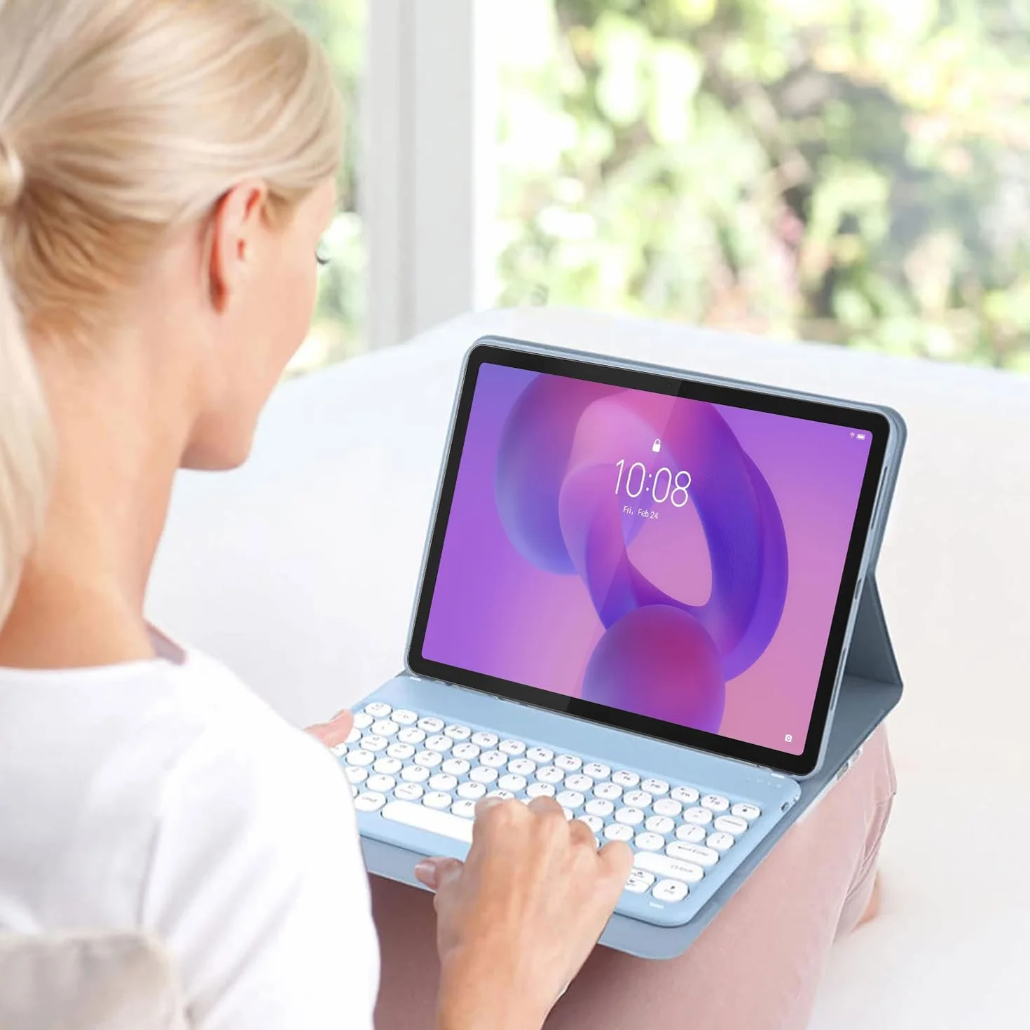 Keyboard Case for Lenovo Idea Tab Plus 12,1 cala/Tab K12 2025 (TB361ZU/TB361FU), odłączana klawiatura 7-kolorowym podświetleniem i gładzikiem, ultracienka obudowa z myszką,Mint green