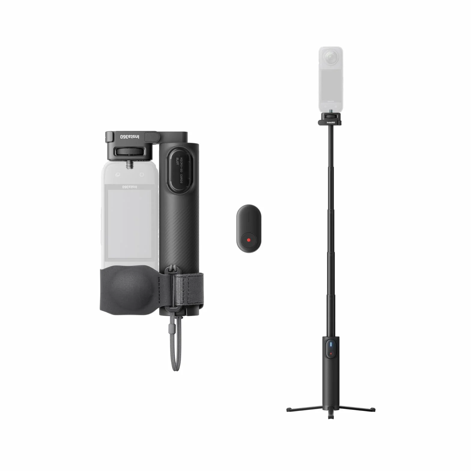 Insta360 Składany kij do selfie 2 w 1, zestaw pilota (mocowanie 1/10.2 cm), kompatybilny z X5, X4, X3, wbudowany statyw