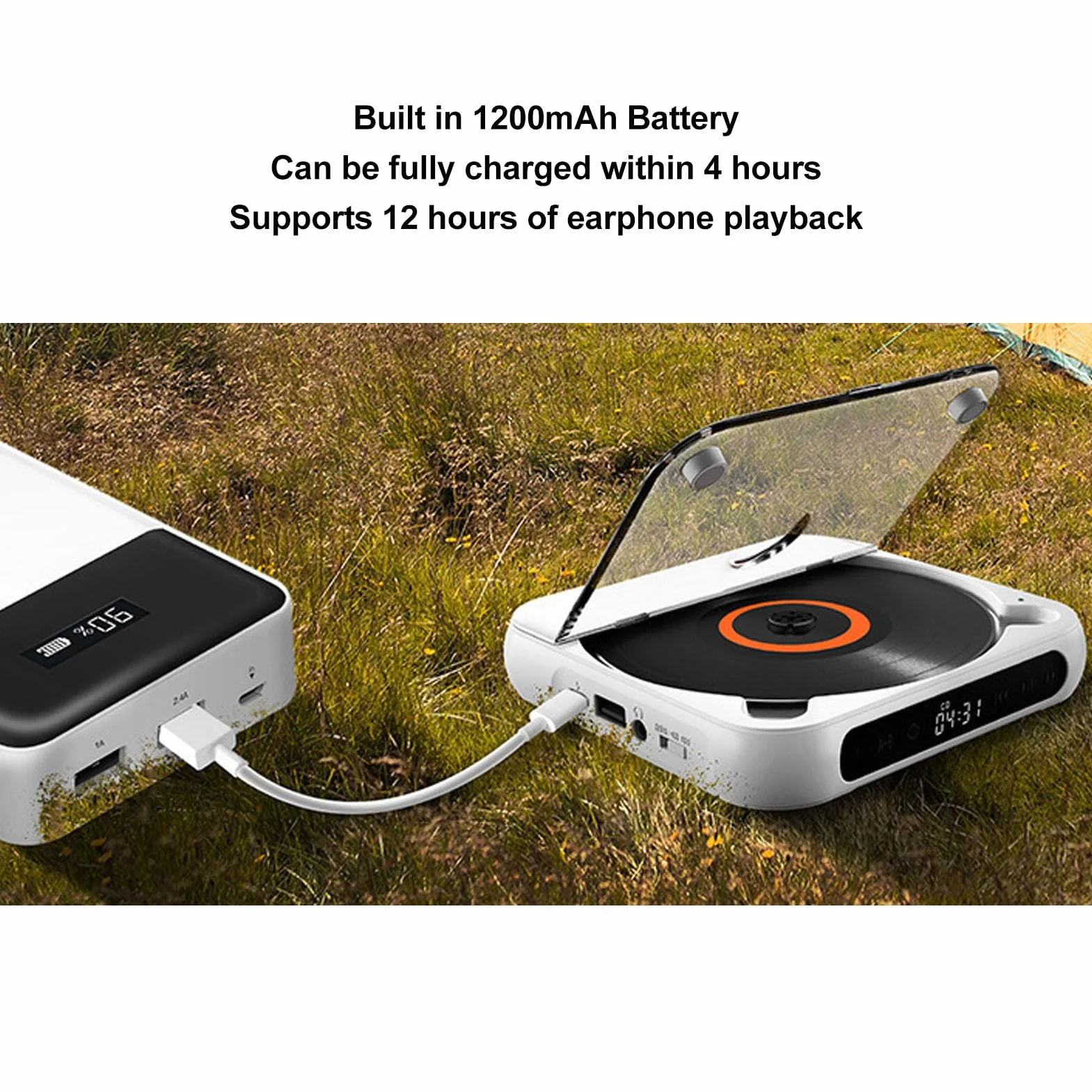Przenośny Odtwarzacz CD z BT, Anti Skip, 1200 mAh, LCD, USB, AUX, Słuchawki