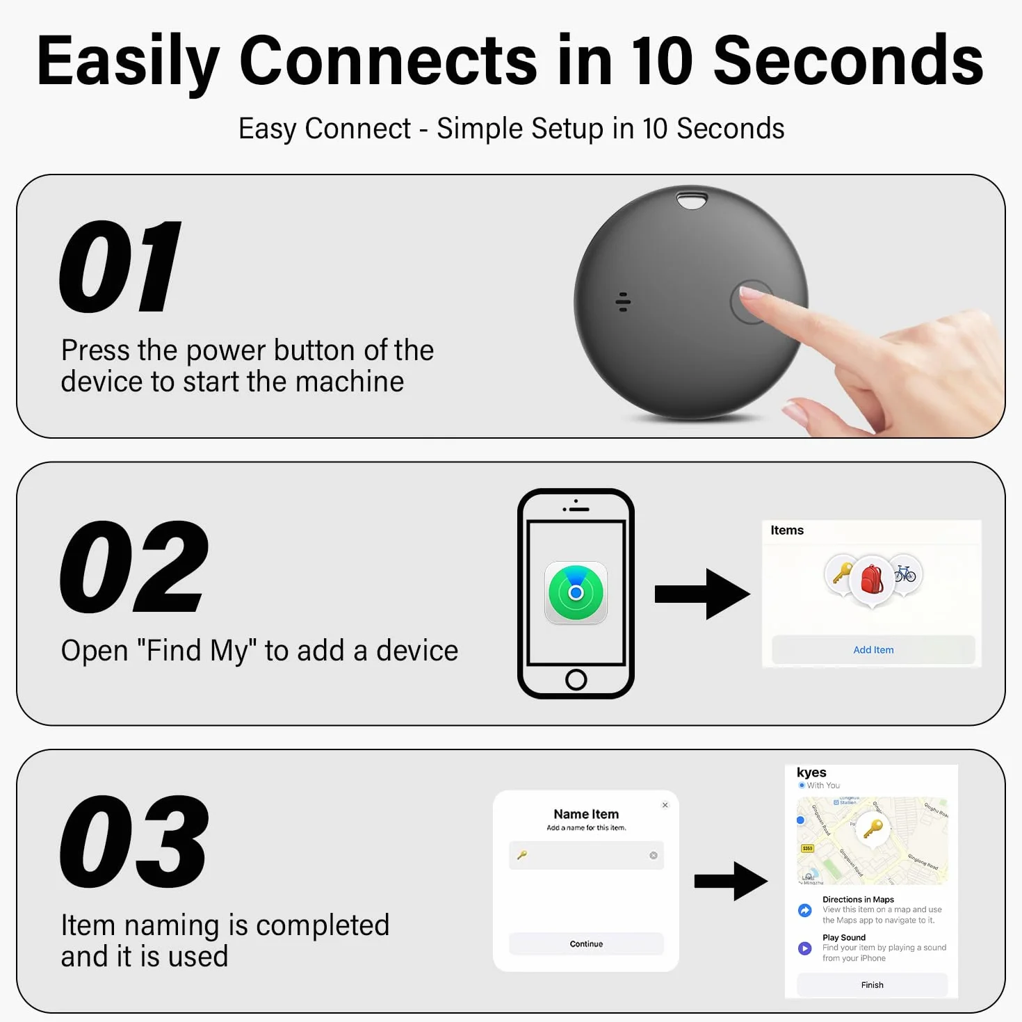 Lokalizator kluczy Tag śledzący Air Tracker kompatybilny z Apple Find My 4 sztuki, żywotność baterii jeden rok