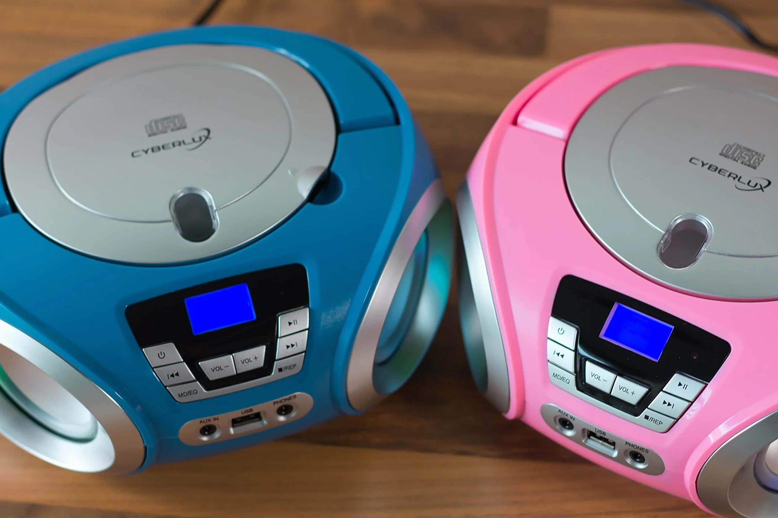 Cyberlux odtwarzacz CD z oświetleniem LED, gniazdo słuchawkowe, przenośne radio stereo, radio dla dzieci, system stereo, USB, odtwarzacz CD/MP3, radio FM, gniazdo słuchawkowe, wejście AUX, Pretty