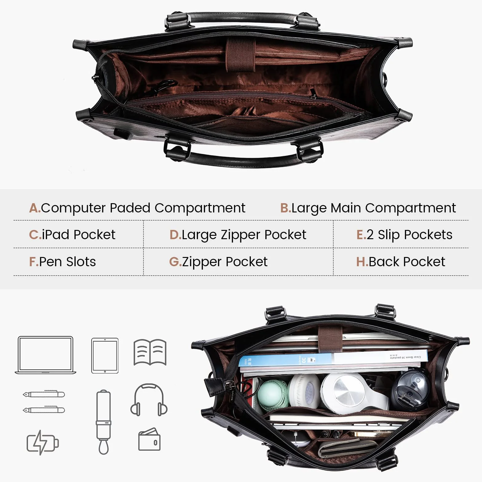 LOVEVOOK Torba damska na laptopa 15,6" skóra PU aktówka na ramię