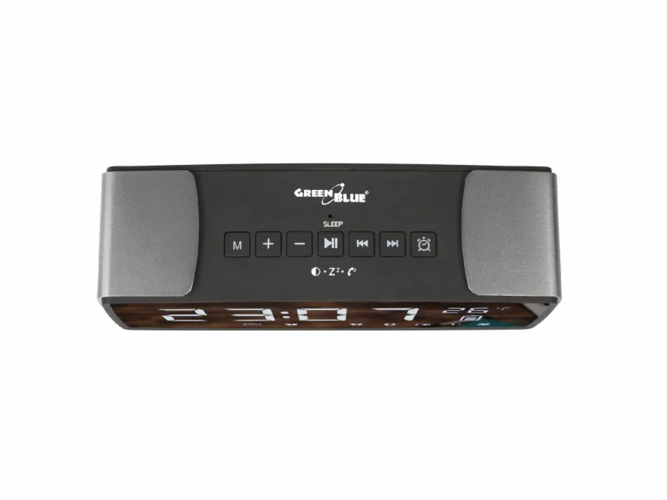 Green Blue GB200 radio z zegarkiem, radio z wyświetlaczem lustrzanym, termometrem, AUX-IN, czytnik kart SD, podwójny alarm, funkcja drzemki, 2200 mAh, UKW (czarny)