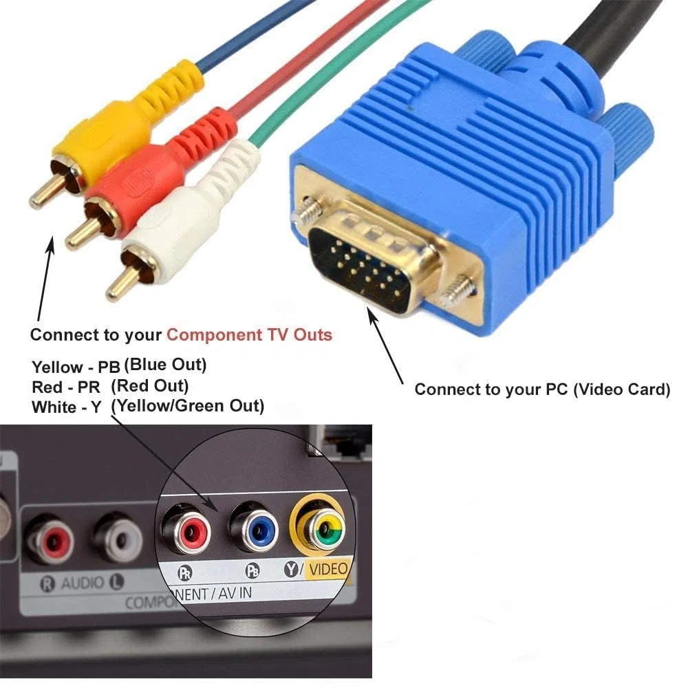 Komponentowy kabel wideo VGA męski na 3 RCA adapter (VGA na RCA)