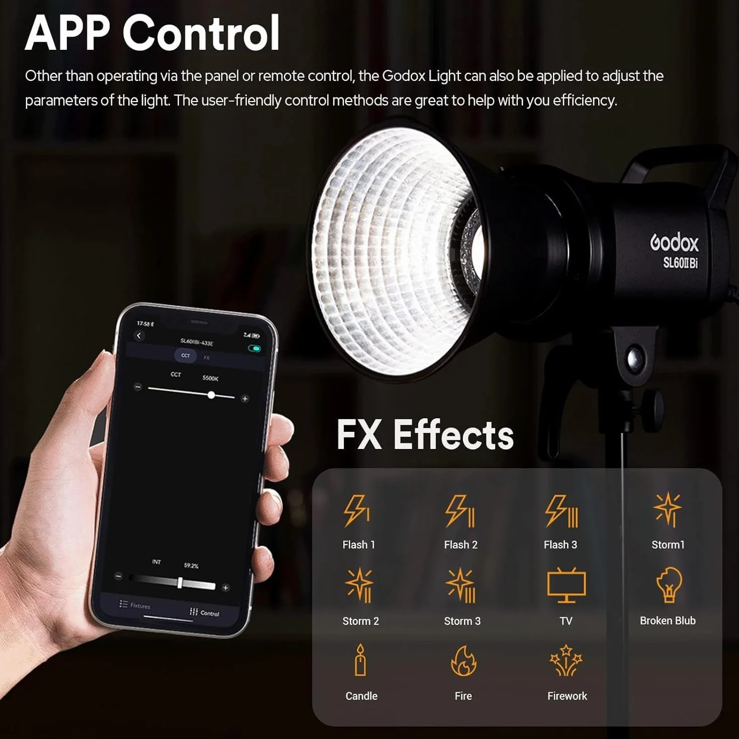 Godox SL60IIBi dwukolorowa lampa wideo LED, 2800K-6500K CRI96+ TLCI97+ sterowanie aplikacją tryb cichy Bowens Mount LED światło ciągłe do nagrywania wideo oświetlenie fotografii