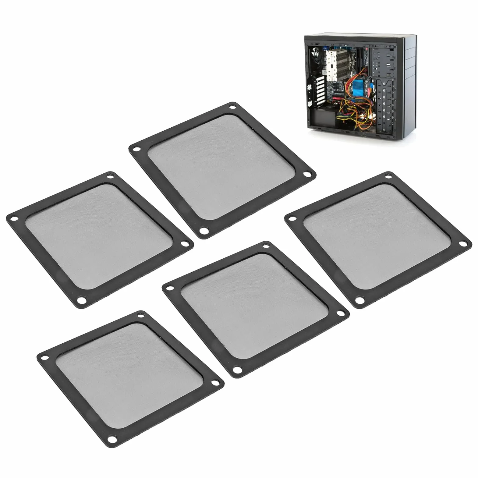 5 Sztuk 80mm X 80mm Wentylator do Obudowy Komputera Filtr Przeciwpyłowy PC Osłona Siatkowa Filtra Grille z ramką magnetyczną, Kolor Czarny