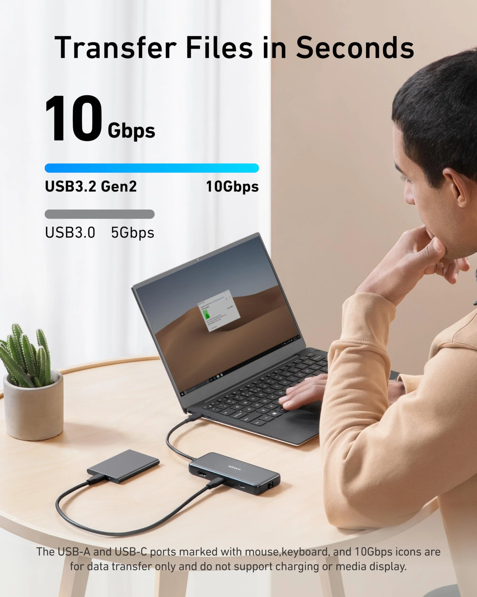 Anker Adapter PowerExpand 8 w 1, 100 W Power Delivery, 4 K 60 Hz, HDMI, 10 Gb/s USB-C i 2 porty USB A, port Ethernet, micro SD i SD, dla MacBooka Pro i innych