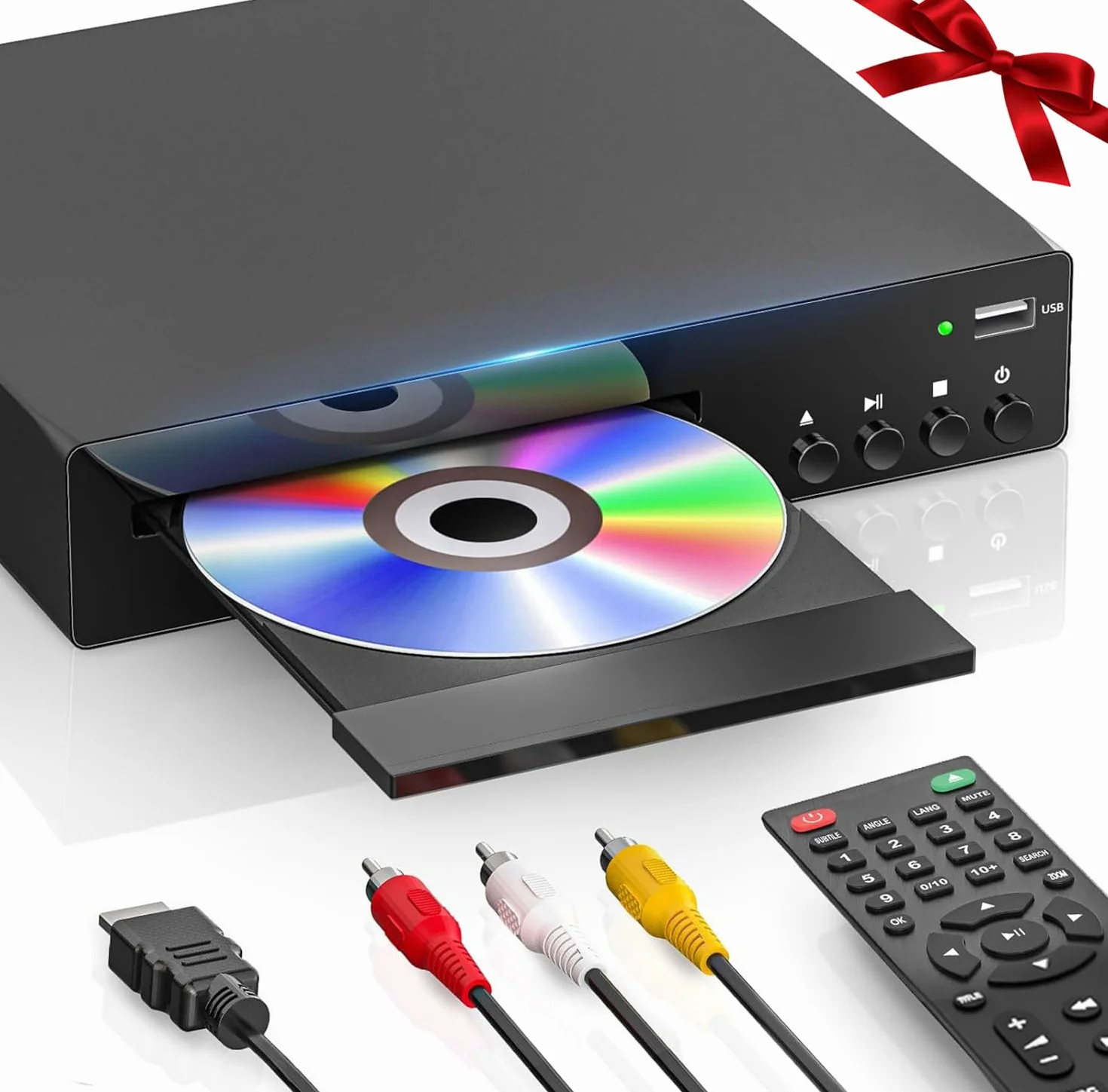 Kompaktowy odtwarzacz DVD do telewizora, odtwarzacz DVD do domu z HDMI, RCA, USB, pilot zdalnego sterowania, obsługa wszystkich regionów 1080P, NSTC/PAL, formaty CD, pamięć punktów przerwania