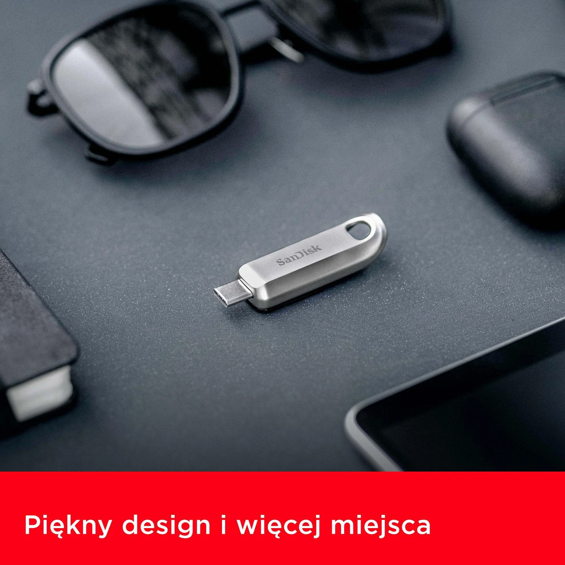 SanDisk 512 GB Ultra luksusowy dysk flash USB typu C, prędkość odczytu do 400 MB/s chowane złącze, wysokiej klasy metalowa obudowa, srebrna