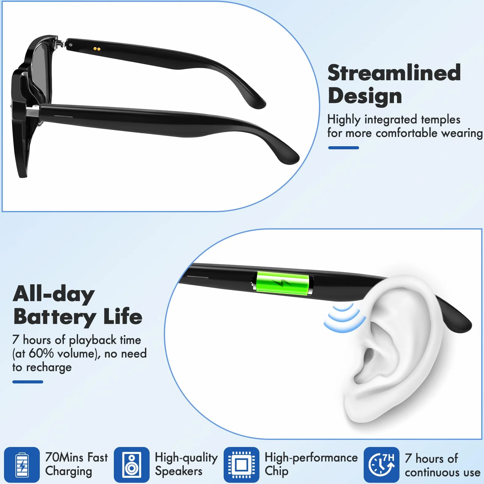 Inteligentne okulary Bluetooth, głośnik, 115 języków, tłumaczenie w czasie rzeczywistym, ochrona przed promieniowaniem UV, polaryzacyjne soczewki, dla mężczyzn i kobiet, do gier, spotkań
