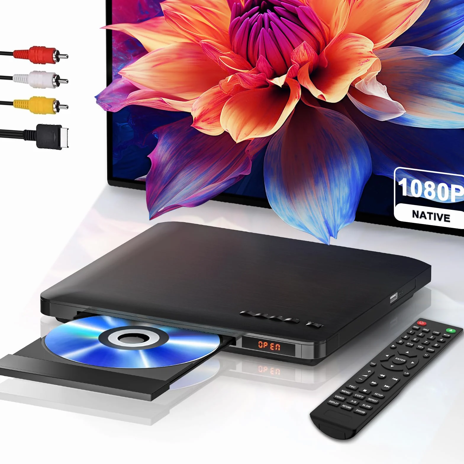 Odtwarzacz DVD do telewizora z wyjściem HDMI RCA, odtwarzacz DVD dla wszystkich regionów z funkcją odtwarzania z pamięci, skalowanie HD 1080P, wejście USB, zintegrowany system NTSC/PAL, kabel