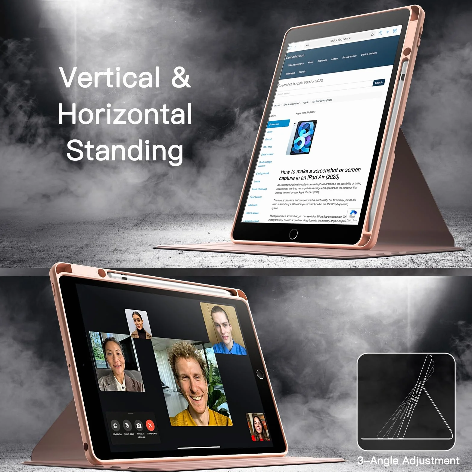JETech Obrotowe Etui dla iPad 9/8/7 (10,2 Cala, Modelu 2021/2020/2019, 9./8./7. Generacji) z Pencil Uchwyt, Case z Obrotowa o 360 Stopni Pokrywa Stojaka Ochronnego Przezroczysty Tył (Różowe Złoto)