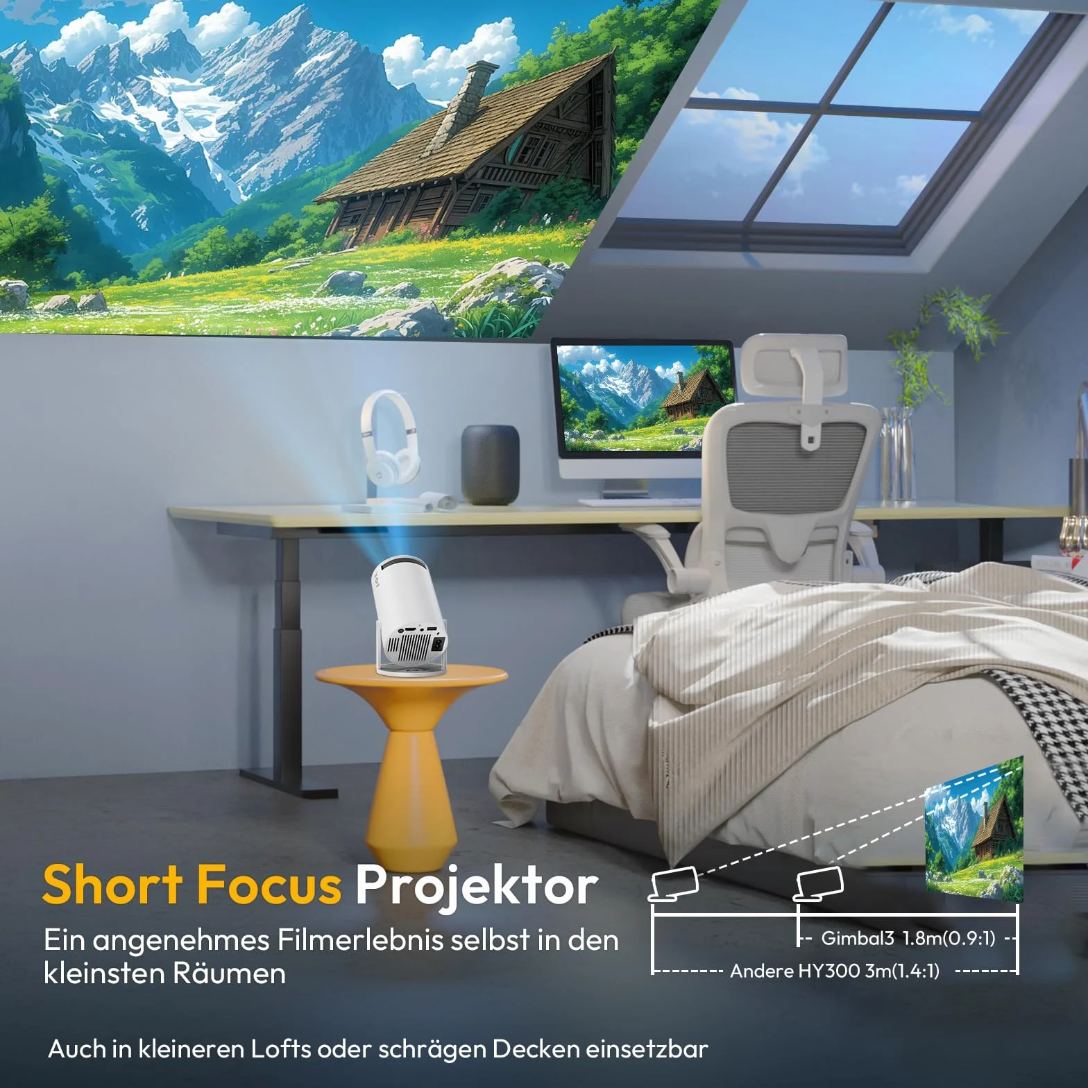 Mini projektor [2025 Upgraded & Android 11.0] Native 720P HD, obsługuje 4K 1080P, Xgody Gimbal 3 New przenośny projektor 12000 lumenów, WiFi 6, Bluetooth, Auto Keystone, projektor wideo do kina