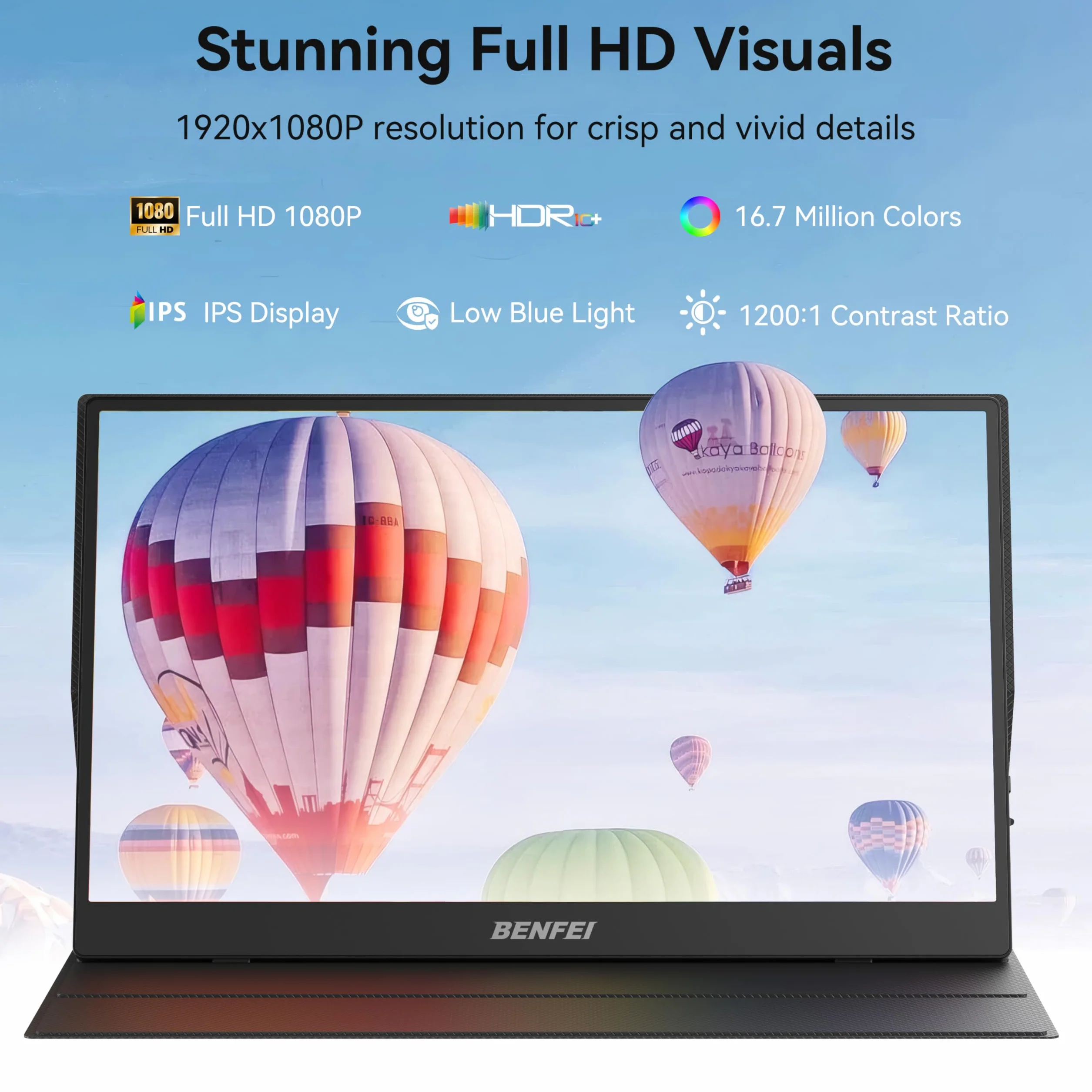BENFEI Przenośny ekran 15,6" FHD 1080P HDMI/USB-C Ultra cienki IPS HDR, inteligentna obudowa + głośnik, Plug & Play do laptopów, komputerów, telefonów, tabletów, PS5/PS4, Xbox, przełączników
