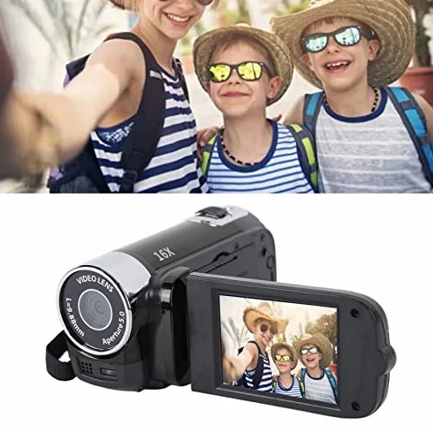 Kamera Wideo Kamera, Cyfrowa Kamera Nagrywająca Kamera DV 4K 48 MP z Obrotowym Ekranem 2,7 Cala, Kamera z 16-krotnym Zoomem Cyfrowym Obsługa Kamery Przez USB Połączenie z (BLACK)