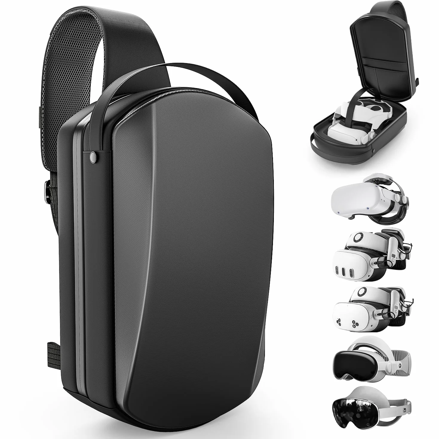 Torba do przenoszenia kompatybilna z Meta Quest 3S/Quest 3/Quest 2/Vision Pro/Pico 4, Hard Travel Case, kompatybilna z Kiwi Design, czarny, VRBag
