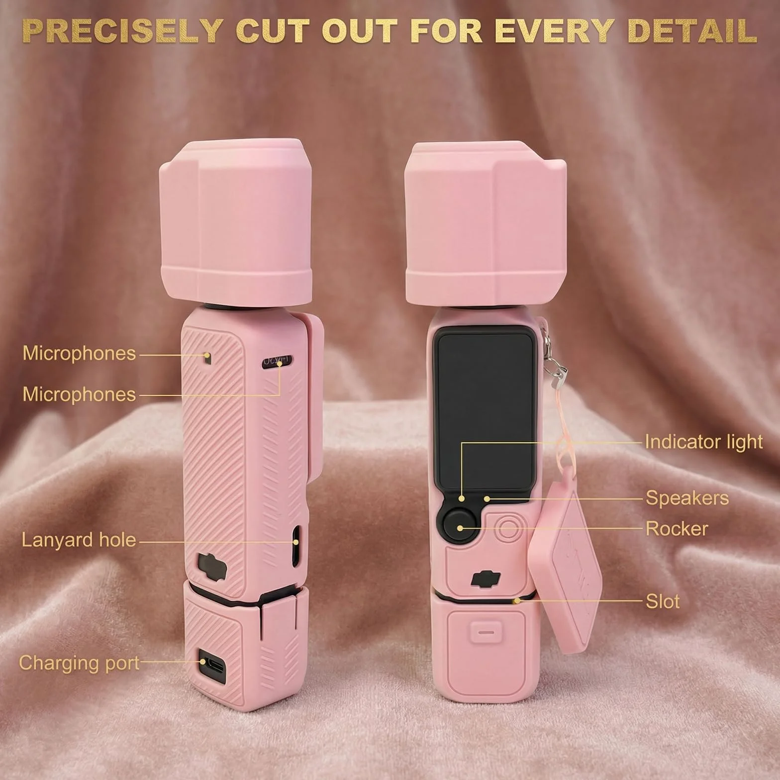 Silikonowe etui ochronne do DJI Osmo Pocket 3, odporne na uderzenia etui na aparat ze smyczą, antypoślizgowe etui z idealnym dopasowaniem, lekkie i przenośne kieszonki, 3 akcesoria, różowe