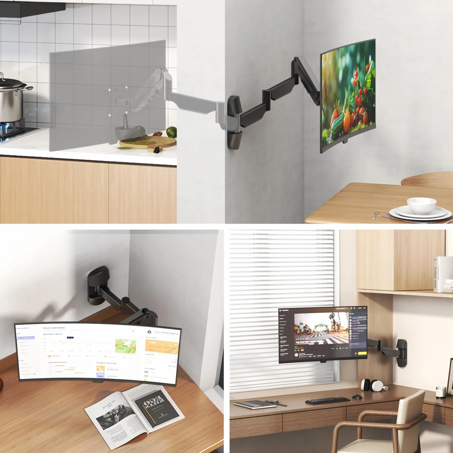 Uchwyt ścienny do monitora 17-32'' - bardzo długie pojedyncze ramię monitora montowane na ścianie, w pełni regulowany uchwyt ścienny Vesa, VESA 75x75/100x100, nośność do 9 kg, czarny