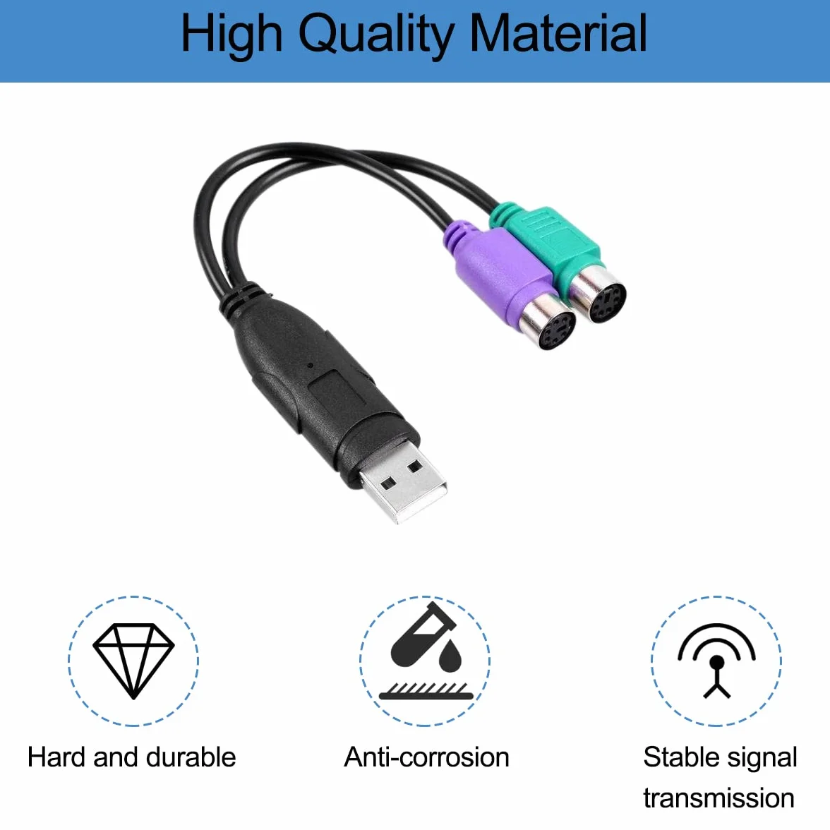PS2 na USB adapter do klawiatury, kabel PS/2 żeński na USB A męski wtyk z chipem, 2 szt. 2 w 1 PS2 na kabel konwertera USB 2.0