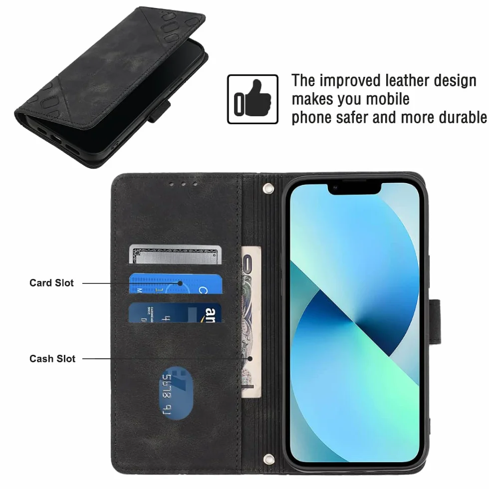 Etui kompatybilne z Samsung Galaxy A7 2018/A750, etui typu crossbody do Samsung Galaxy A7 2018/A750, magnetyczne etui z klapką, z regulowaną smyczą na szyję, smycz, przegródki na karty (czarne)
