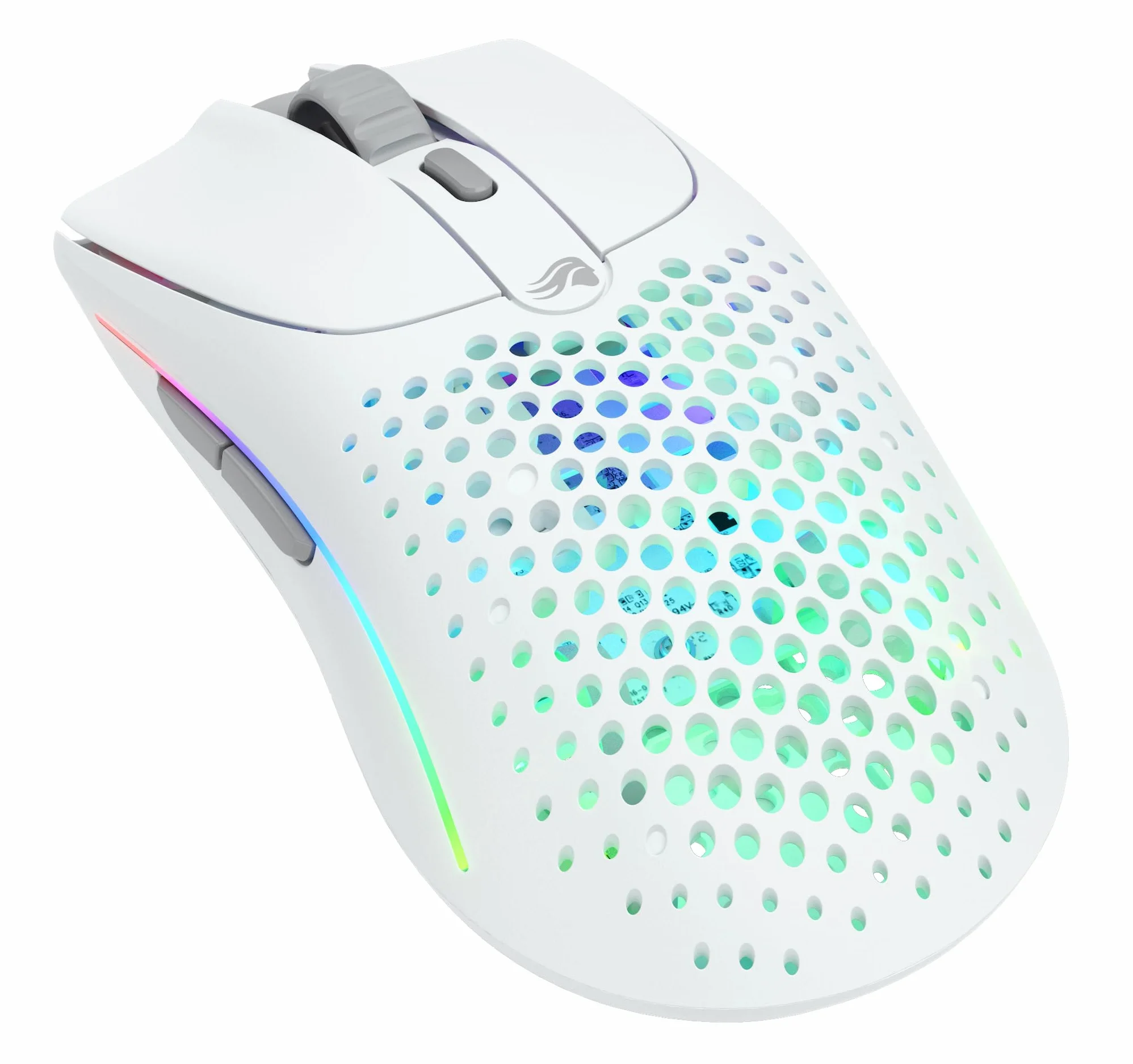 GLORIOUS Gaming Model O 2 Wireless – hybrydowa 2,4 GHz/Bluetooth, długi czas baterii, superlekka (68 g), czujnik BAMF 2,0 26k, RGB, oburęczna, 6 przycisków, ślizgacze – biel