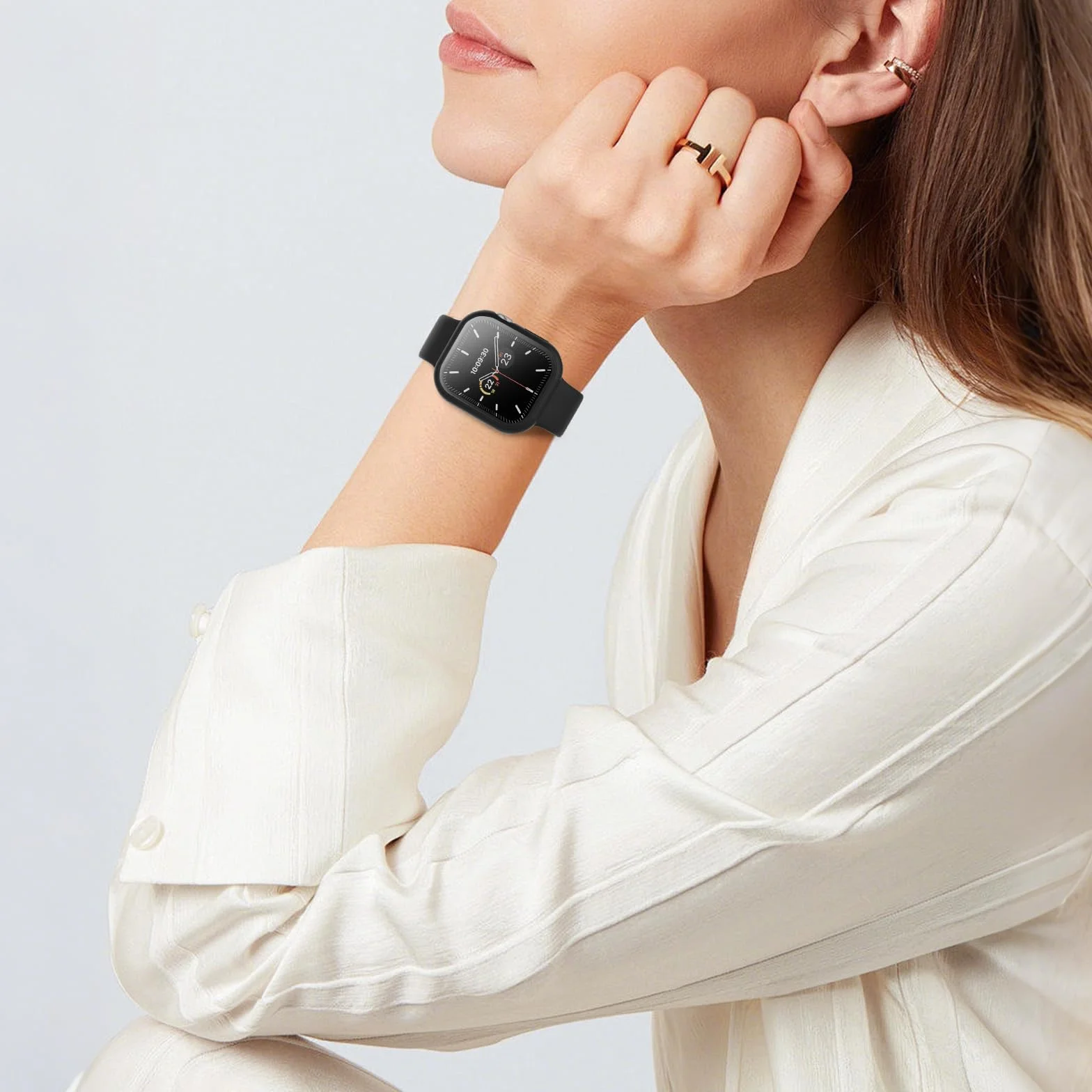 4 szt. etui kompatybilne z Apple Watch Series 11 10 42 mm ze szkła hartowanego, iWatch Case ochraniacz ekranu i etui ochronne do Apple Watch Series 11 10 42 mm (4 czarne)