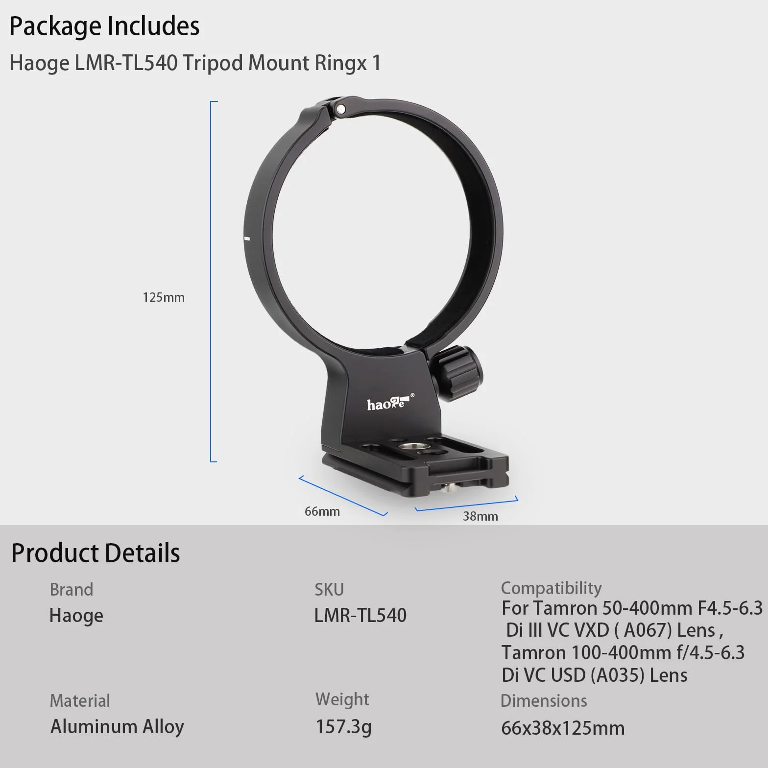 Haoge Obroża obiektywu do Tamron 50-400 mm A067 Arca Quick Release Plate LMR-TL540