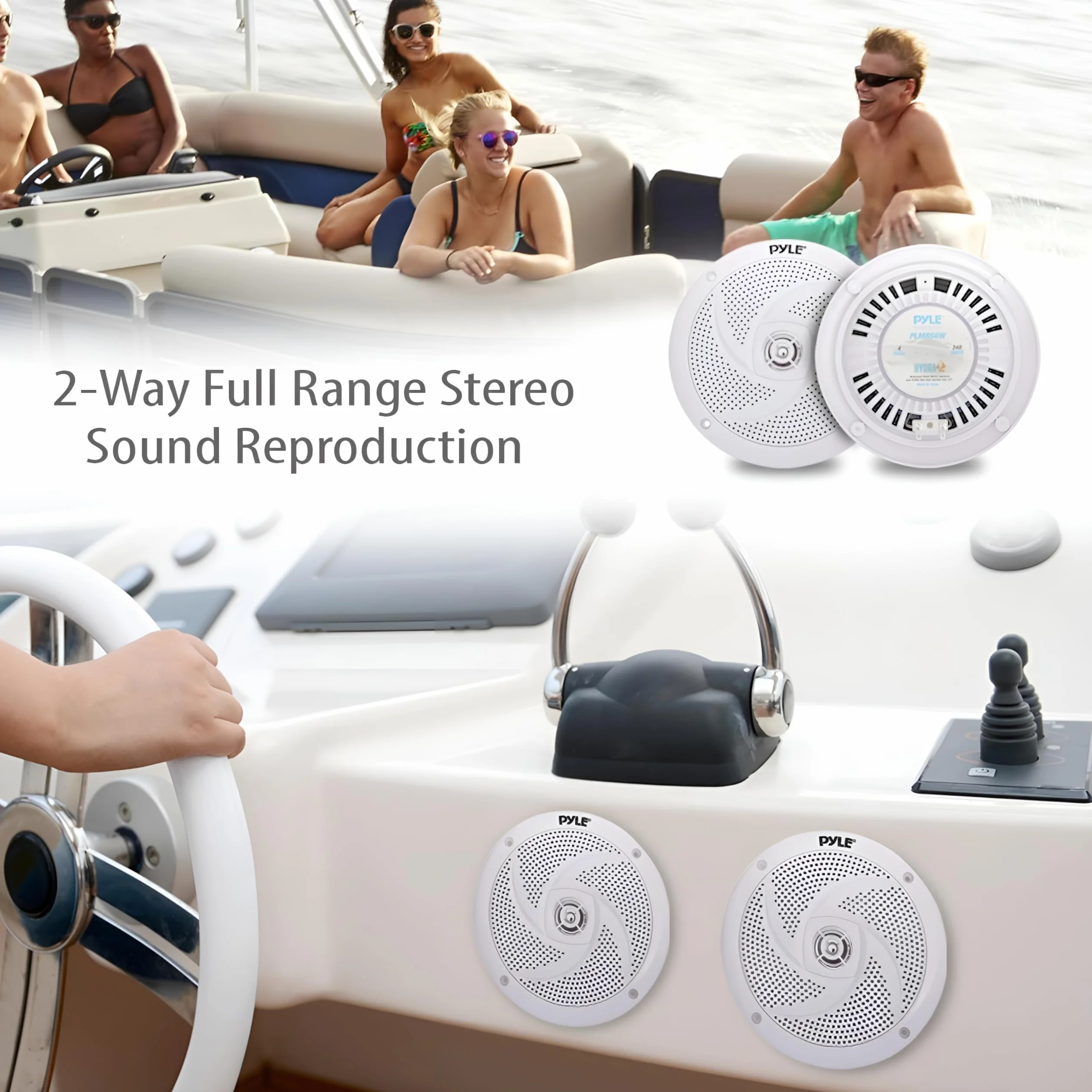 Pyle Marine Speakers - 6.5 Inch 2 Way Waterproof and Weather Resistant Outdoor Audio Stereo Sound System with 240 Watt Power and Low Profile Slim Style - 1 Pair (White)