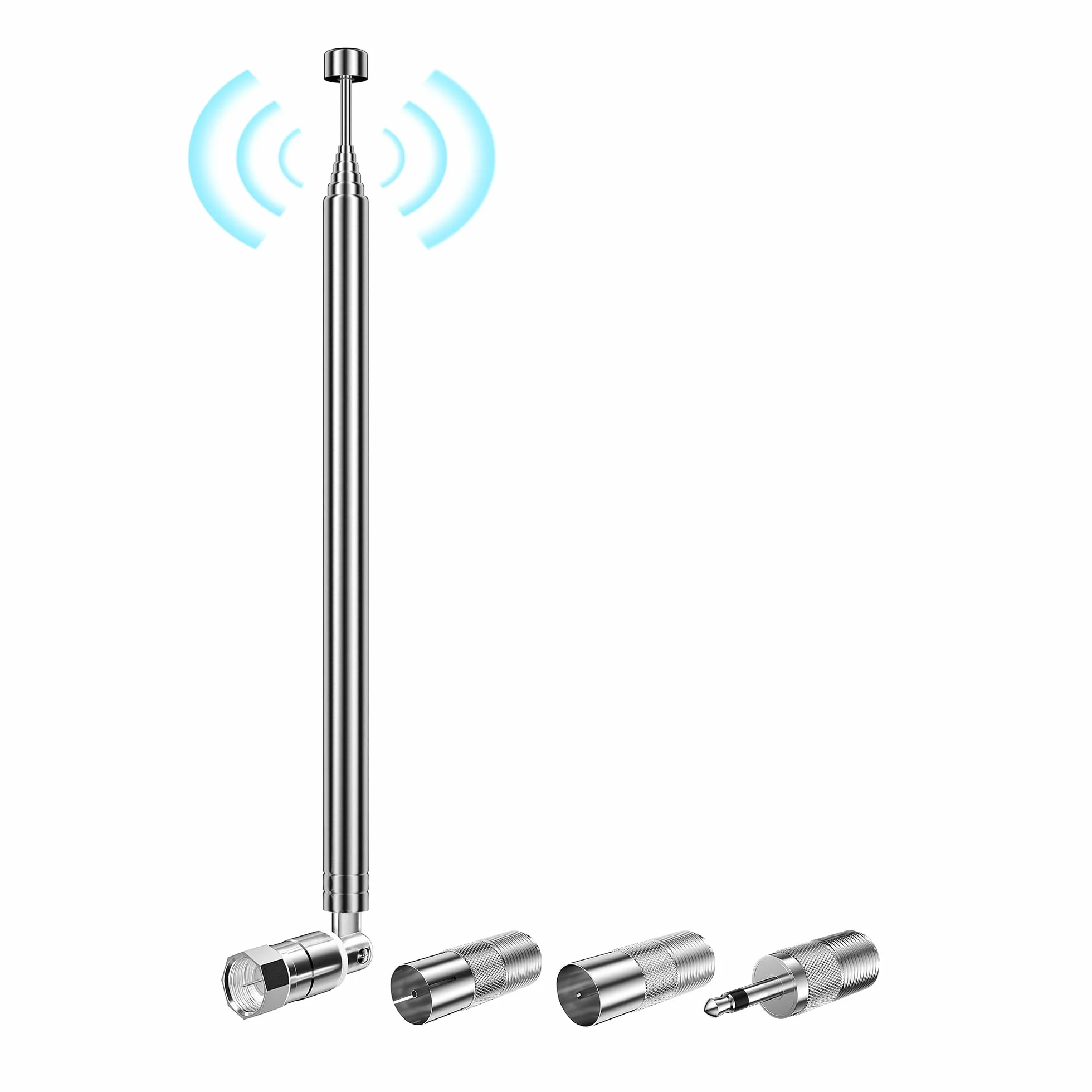 TUOLNK Antena FM do Hifi, antena radiowa Dab 75 omów, teleskopowa antena telewizyjna, wewnętrzne złącze typu F z 3 szt. typu F do telewizora, adaptery męskie F do 3,5 mm do mini radia systemowego