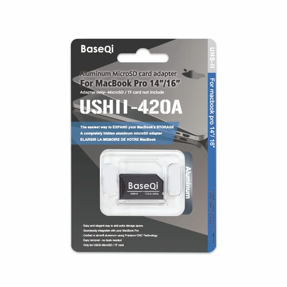 BASEQI UHS-II aluminiowy adapter microSD do MacBook Pro 14 i 16 cali 2021 M1