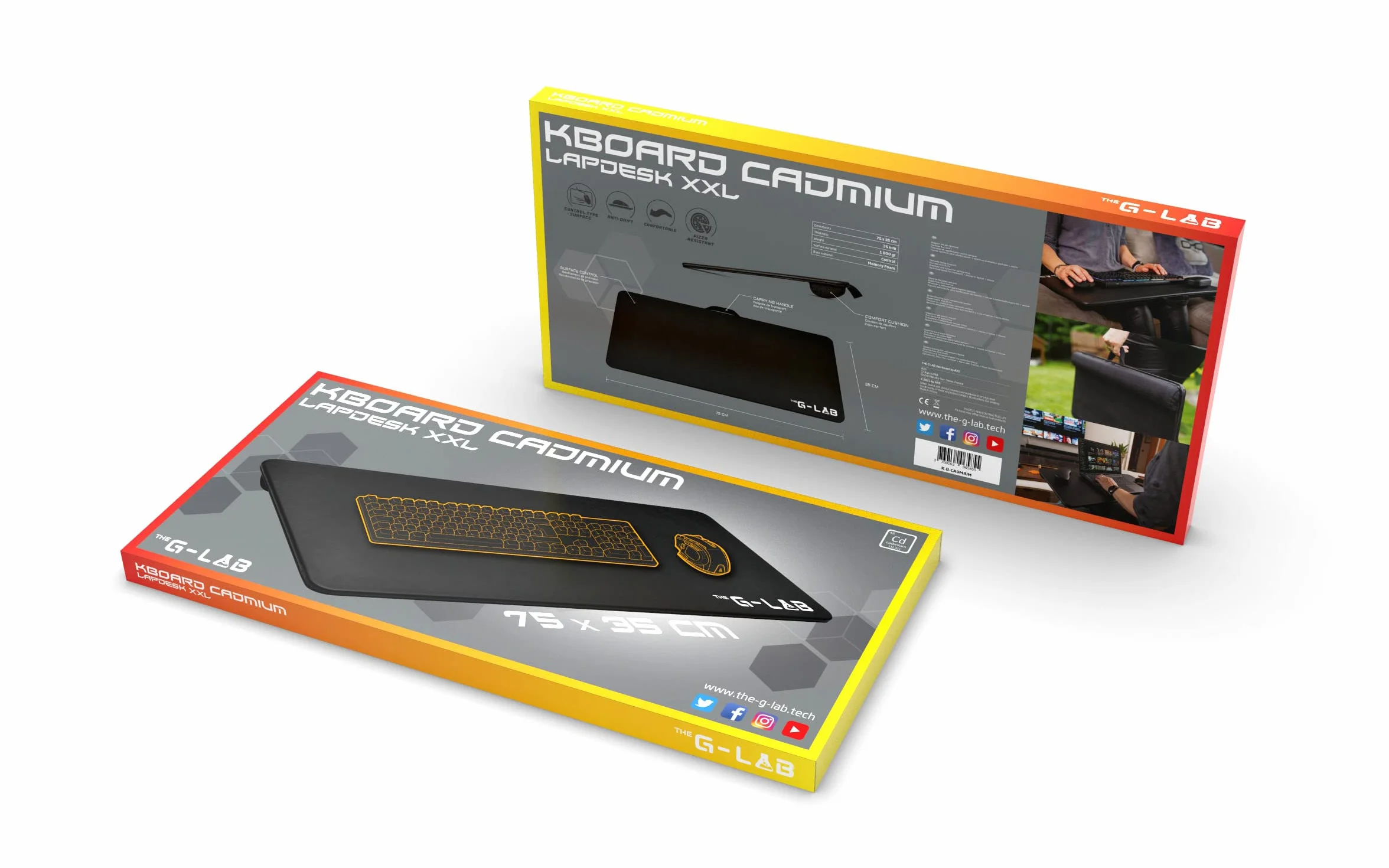 THE G-LAB K-Board Cadmium półka na laptopa z poduszką XXL, idealna do domowego biura/gier na łóżko lub sofę, stojak na laptopa 13"-19", bardzo duża, z uchwytem