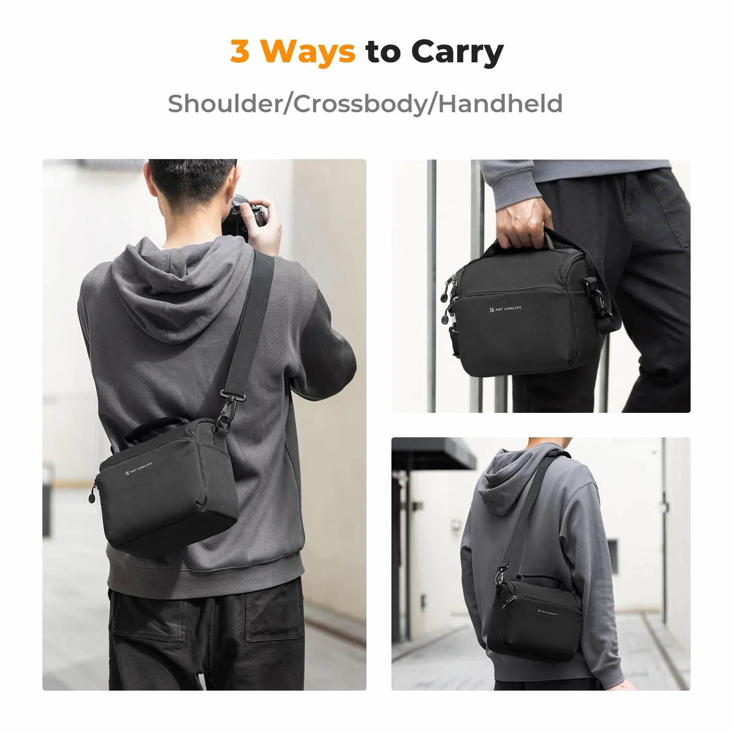 K&F Concept Torba na aparat, mała torba na aparat crossbody, DSLR/SLR, bez lustra, kompaktowe torby fotograficzne na ramię dla fotografów, Czarny, Plecaki na ramię