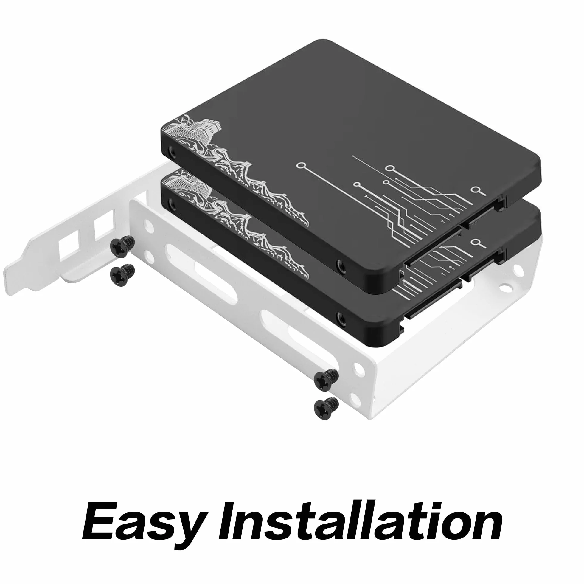 YAODHAOD 2,5"/3,5" uchwyt montażowy PCI SSD uchwyt montażowy na tylnym panelu, 2 x 2,5-calowy uchwyt na wewnętrzny konwerter dysków twardych SSD do PCI (biały, 2,5" 12 cm)