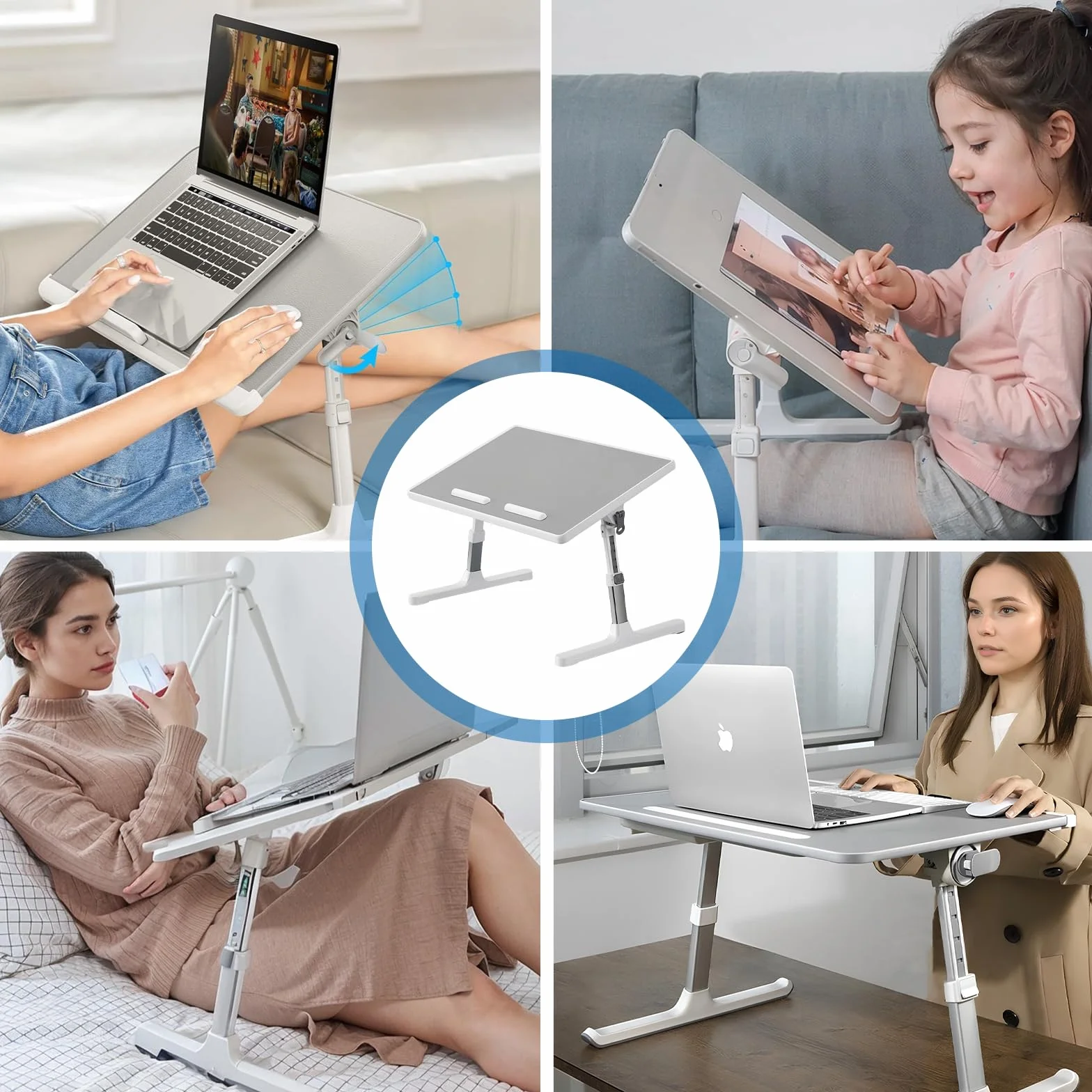 Stolik do łóżka na laptopa, składany stolik do łóżka, z regulacją wysokości i kąta, stojak do czytania i laptopa, składany lapdesk, stolik do łóżka/sofy/podłogi (szary, 52 x 30 cm)