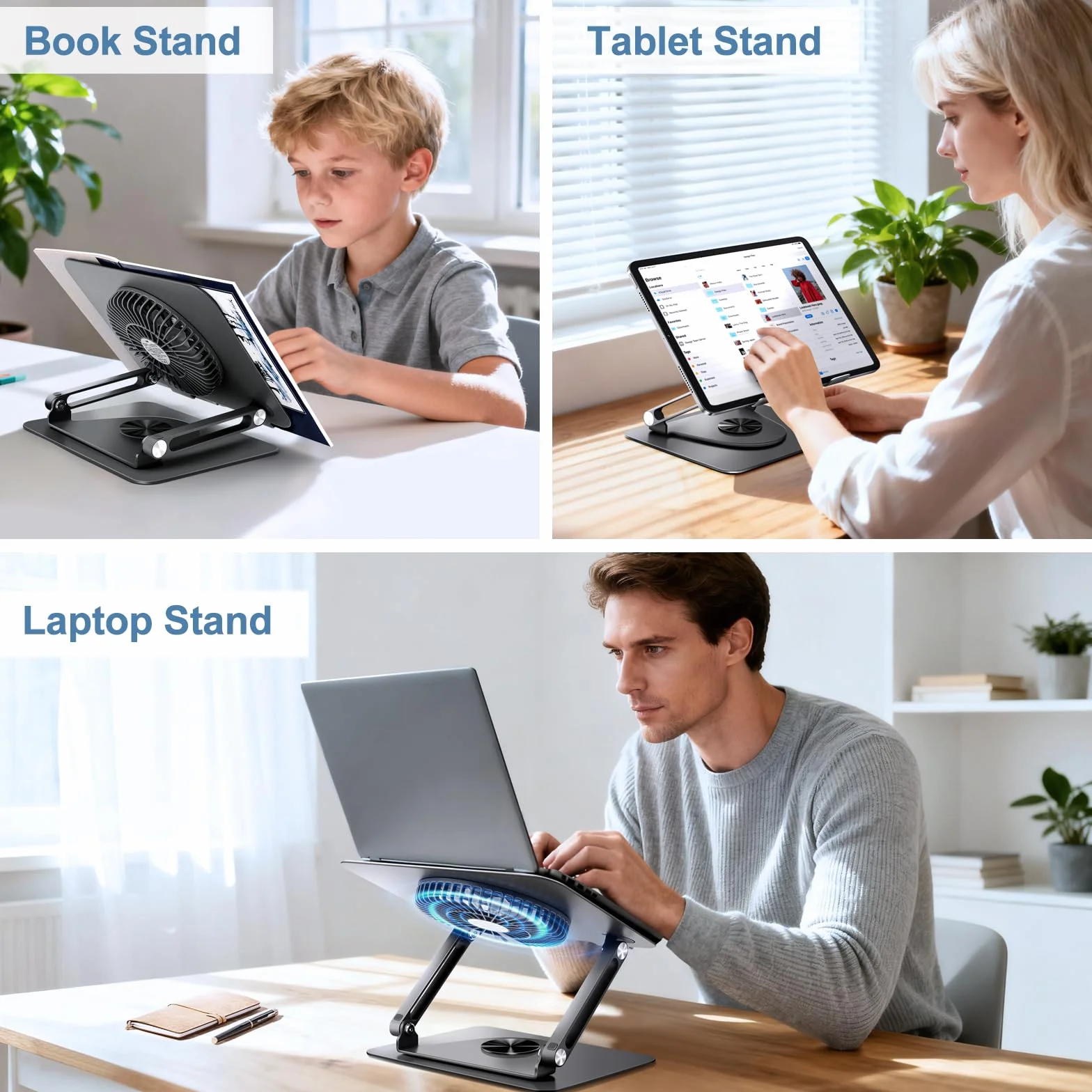 ICARE Stojak na Laptopa Magnetyczna Chłodnica 360° Nośność 10 kg Cichy 18 dB Uchwyt do 16" Szary Metaliczny