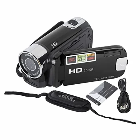 Kamera Wideo Kamera, Cyfrowa Kamera Nagrywająca Kamera DV 4K 48 MP z Obrotowym Ekranem 2,7 Cala, Kamera z 16-krotnym Zoomem Cyfrowym Obsługa Kamery Przez USB Połączenie z (BLACK)