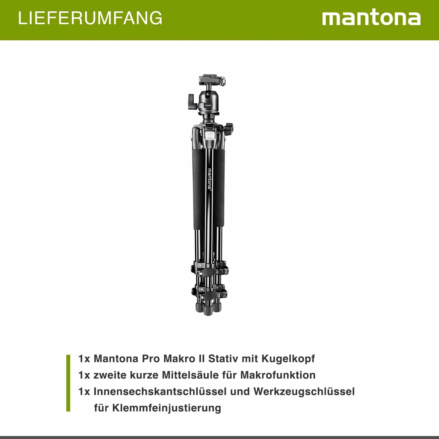 Mantona Statyw Pro Makro II (z głowicą kulową, zdejmowaną kolumną środkową i adapterem do uziemienia do makrofotografii, nośność 5 kg)