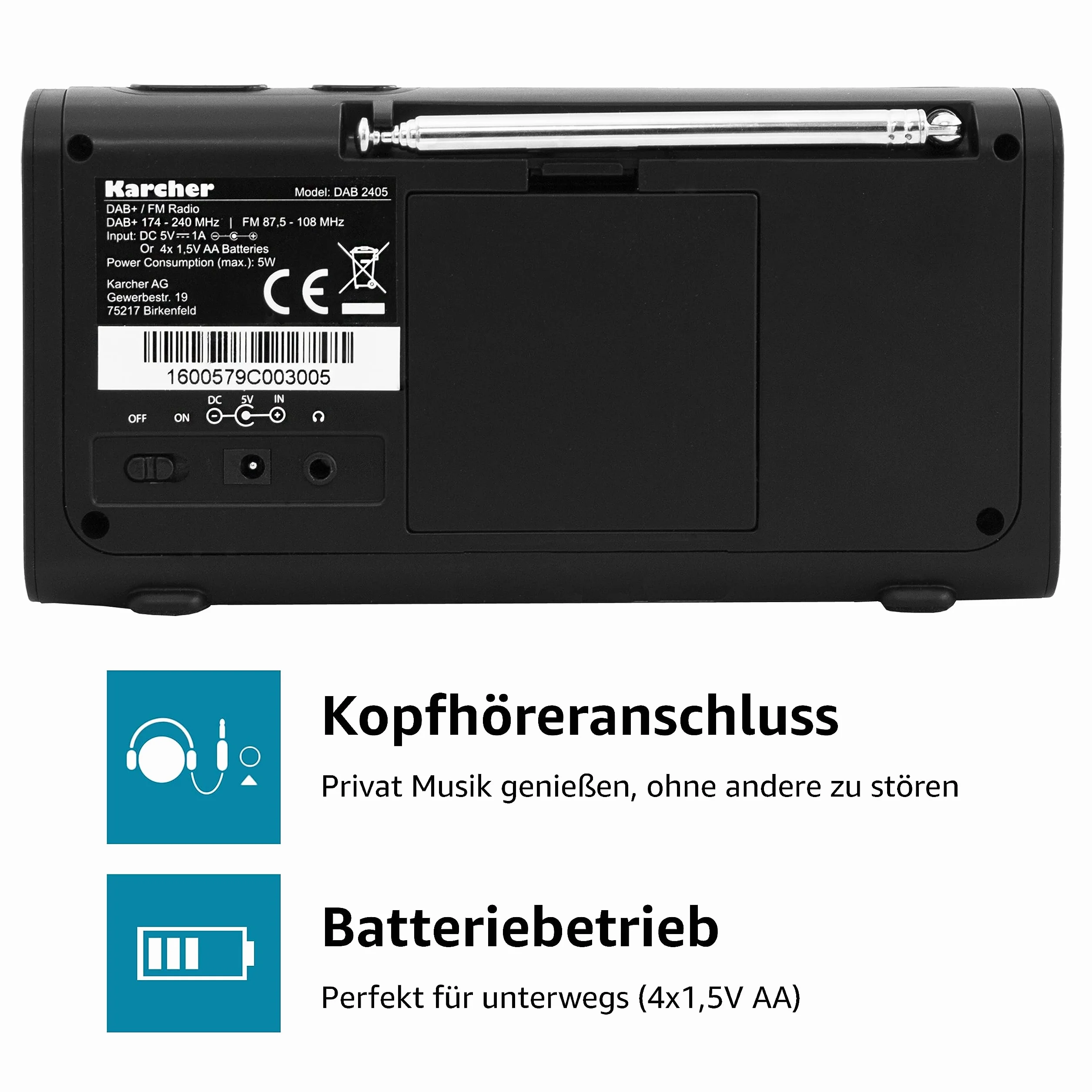 Karcher DAB 2405 przenośne radio DAB+ DAB+ UKW zasilanie sieciowe akumulatorowe głośnik wyświetlacz LCD