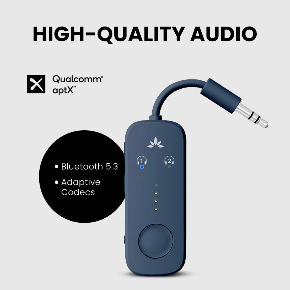 Avantree Relay Bluetooth adapter Qualcomm aptX Adaptive HD audio 25h pracy nadajnik AirPods Bose samolot