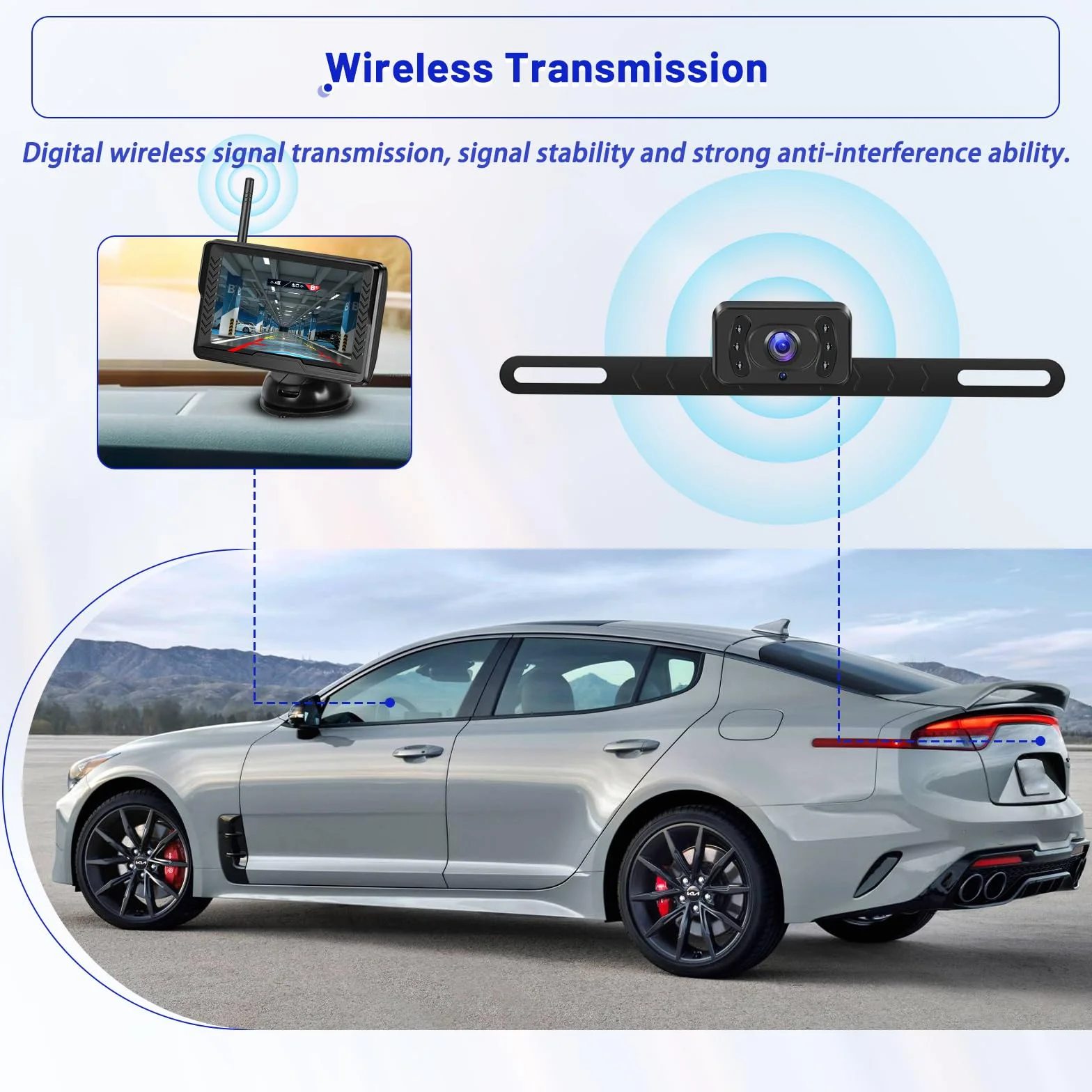 Hikity Zestaw bezprzewodowej cyfrowej kamery cofania, 5" bezprzewodowy monitor cofania, wodoszczelność IP69, AHD 1080P noktowizor, szeroki kąt cofania kamera do SUV-a, przyczepa kempingowa, samochód