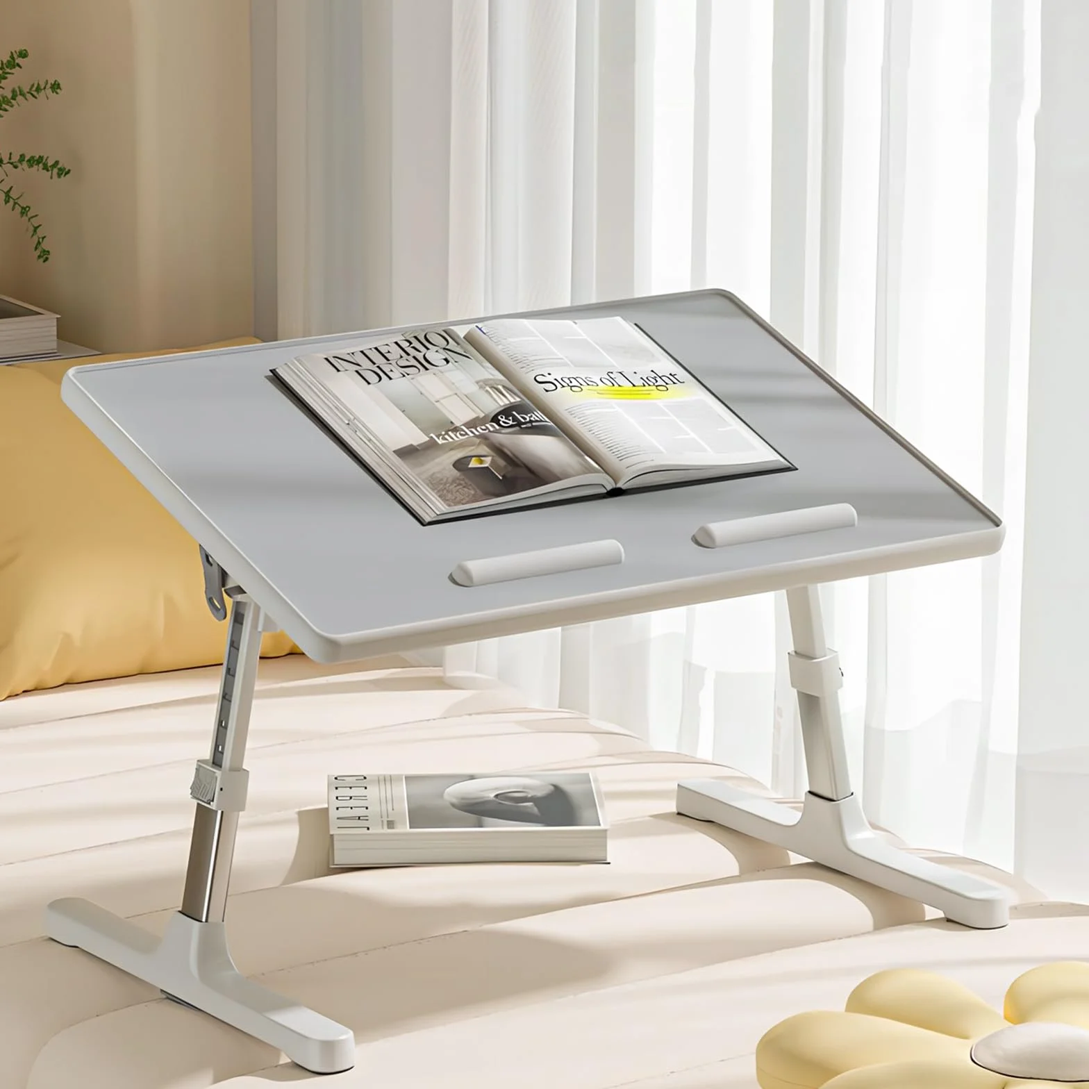 Stolik do łóżka na laptopa, składany stolik do łóżka, z regulacją wysokości i kąta, stojak do czytania i laptopa, składany lapdesk, stolik do łóżka/sofy/podłogi (szary, 52 x 30 cm)