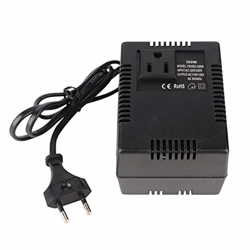 Konwerter Napięcia 300 W Adapter Wtyczki UE, Podróżny Adapter Wtyczki Zasilania, Konwertuje 220 V/240 V na 110 V/120 V, Tworzywo Sztuczne, Czarny, 3,7 X 3 X 2,4 Cala, do Podróży
