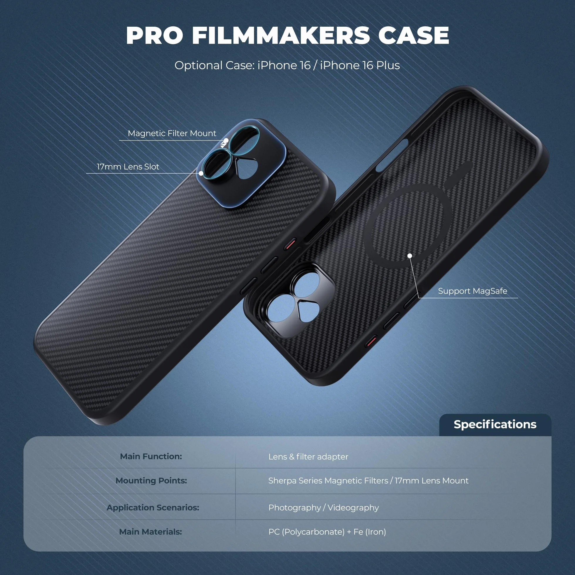 FREEWELL Pro Filmmaker Case na iPhone'a - 16-17 mm obiektyw i magnetyczna ramka filtrów, czarne