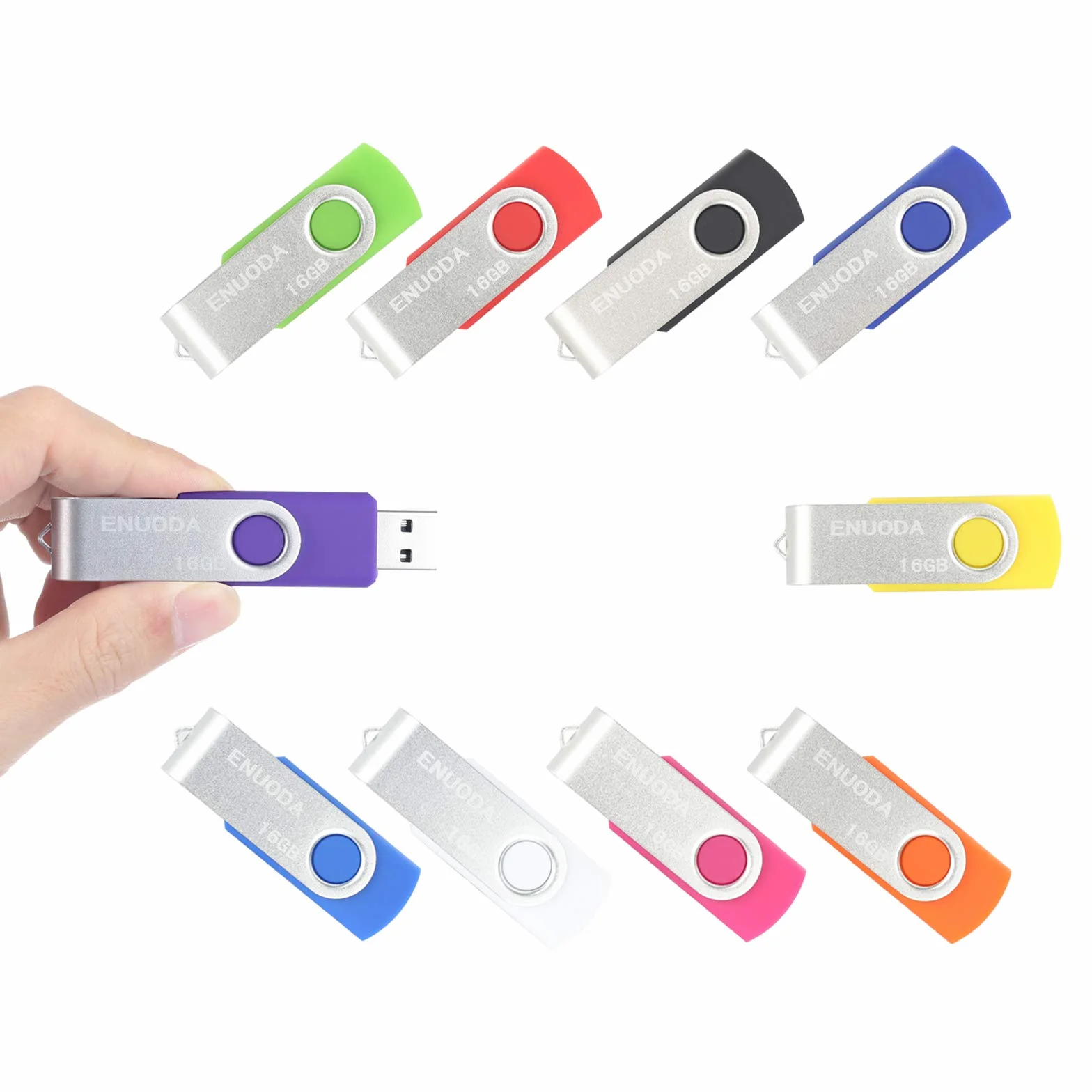 ENUODA Pamięć USB 16 GB 10 Sztuki USB 2.0 Pendrive Metalowa Obrotowe Dyski Kciuki Napęd (10 Mieszany Kolor)