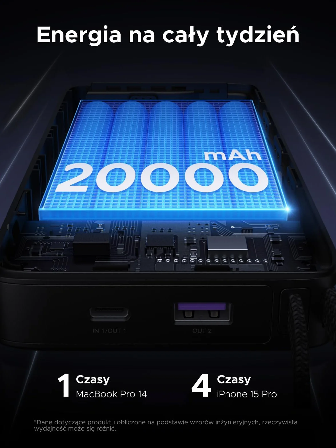 UGREEN Nexode Power Bank, 20000 mAh, szybkie ładowanie 67W z wbudowanym kablem USB-C, zewnętrzne akumulatory do telefonów komórkowych kompatybilne z Galaxy S25, serią iPhone 16/15